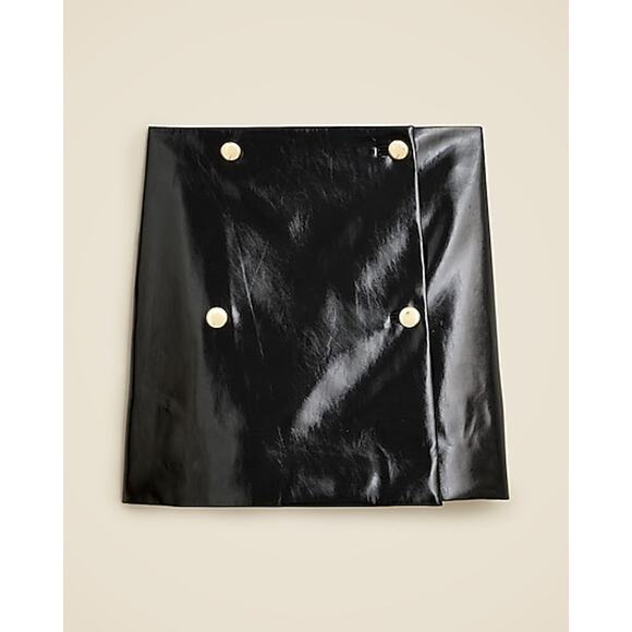 J.CREW Black Collection Mini Wrap Skirt in Faux Patent Leather Size 6 NWT - Picture 4 of 10